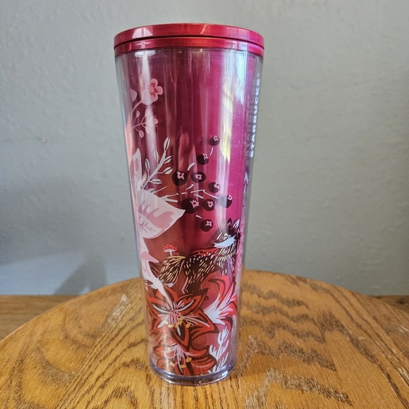 Starbucks Tumbler Holiday Poinsettia Enchanted Forest Pearl 24oz Venti Cold Cup - Picture 6 of 6